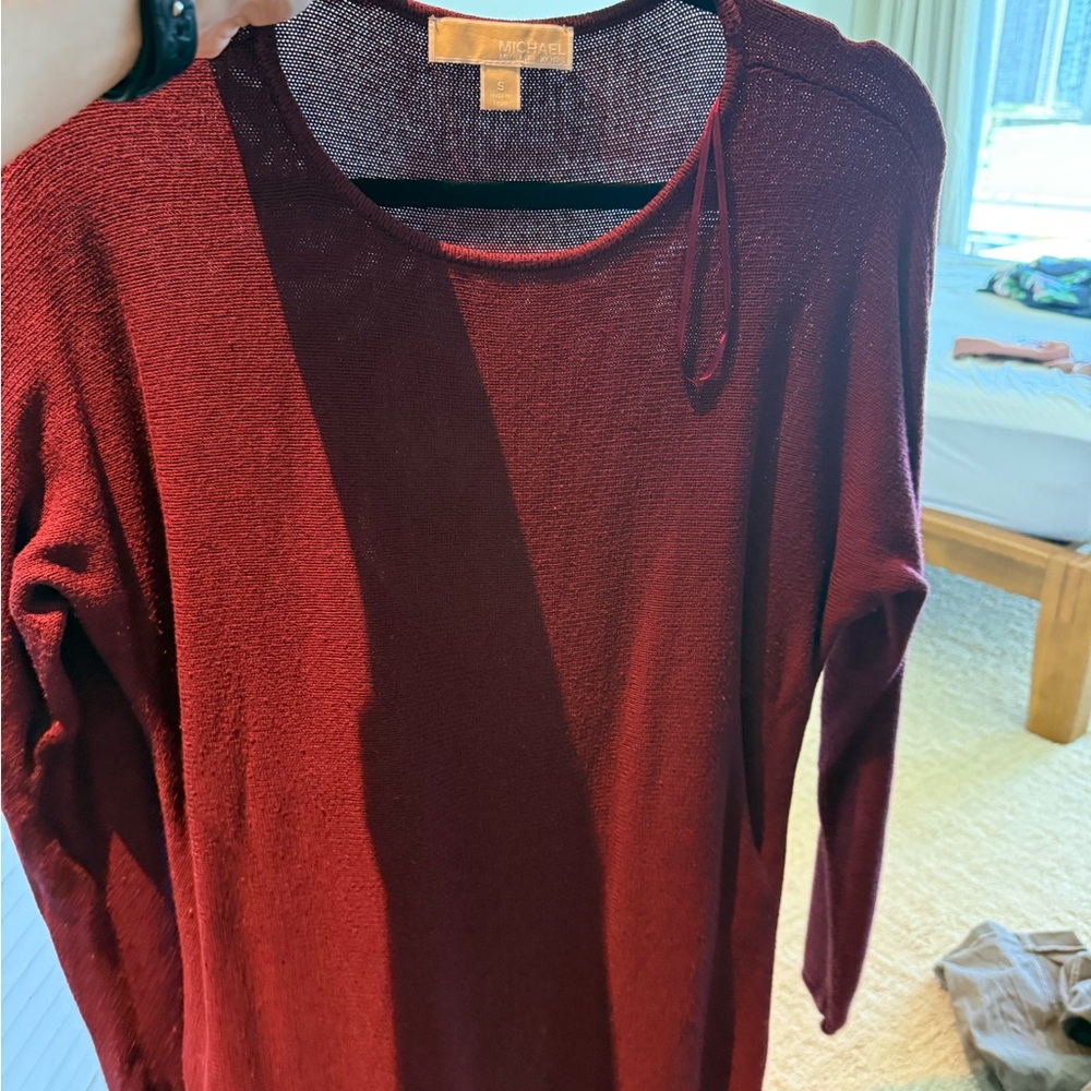 Michael Kors sweater, size small burgundy knit top with gold zippers - Picture 7 of 9